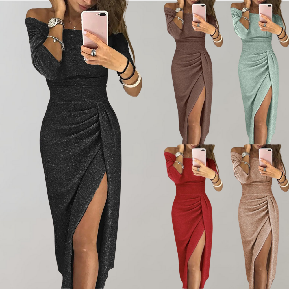 Vilja | Sparkling Glitter Midi Dress with Slit Detail