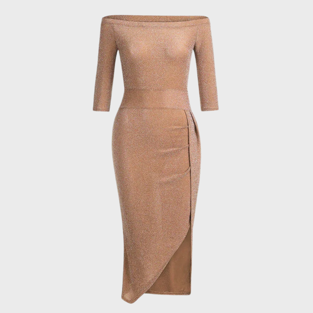 Vilja | Sparkling Glitter Midi Dress with Slit Detail