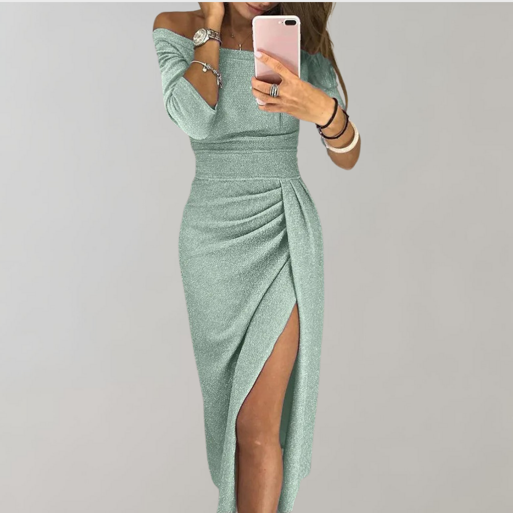 Vilja | Sparkling Glitter Midi Dress with Slit Detail