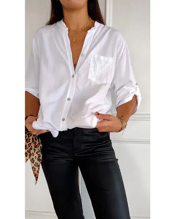 Elske | Stylish Sequined Blouse with Trendy Button Detail for Women