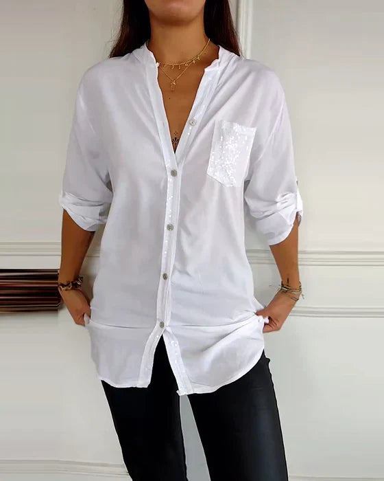 Elske | Stylish Sequined Blouse with Trendy Button Detail for Women