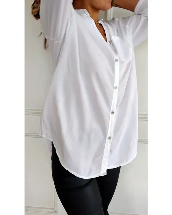 Elske | Stylish Sequined Blouse with Trendy Button Detail for Women
