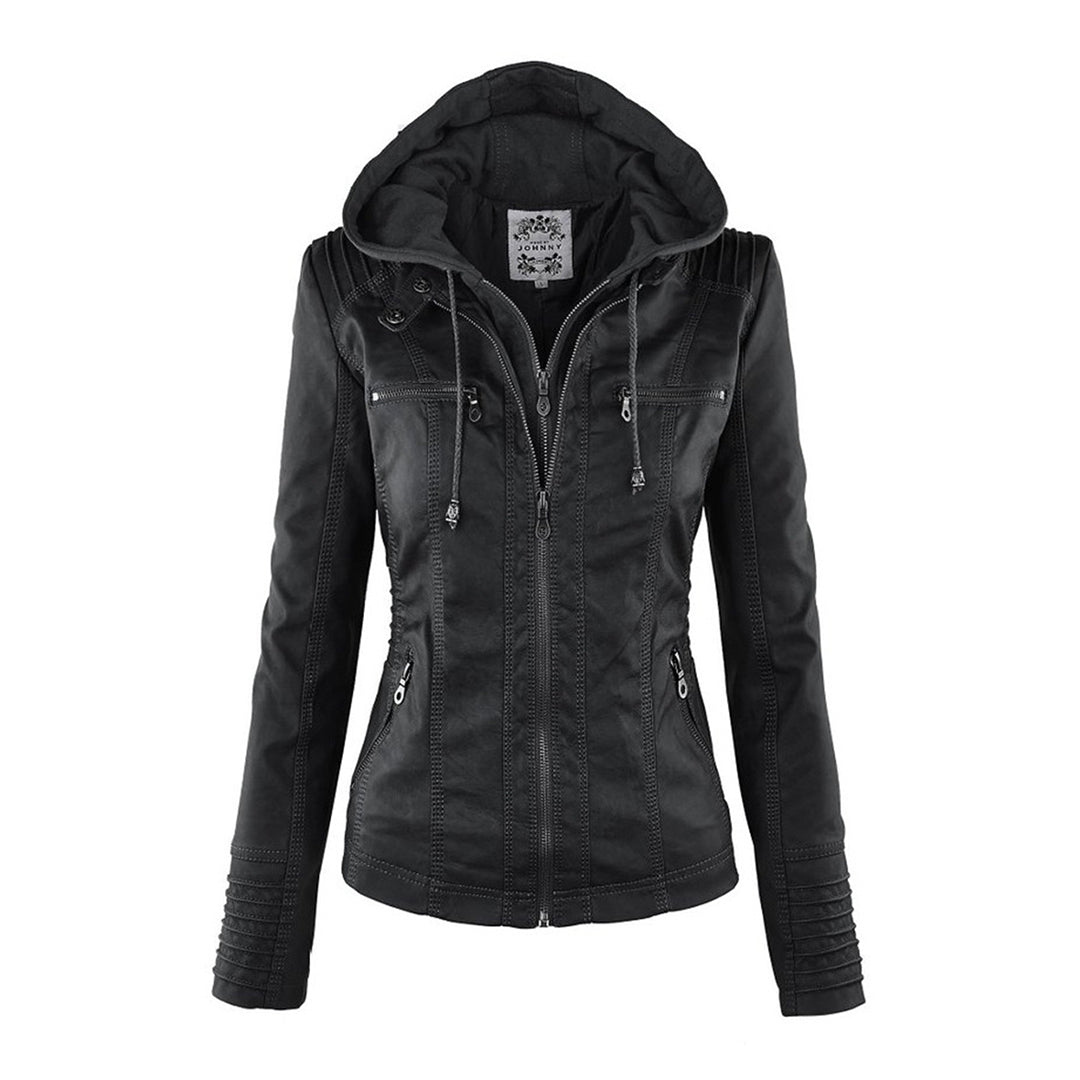 women leather look jacket in black for winter outings 10
