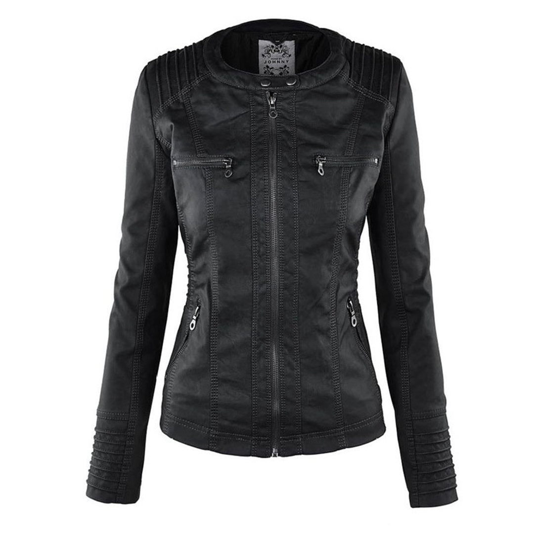 women leather look jacket in black for winter outings 4
