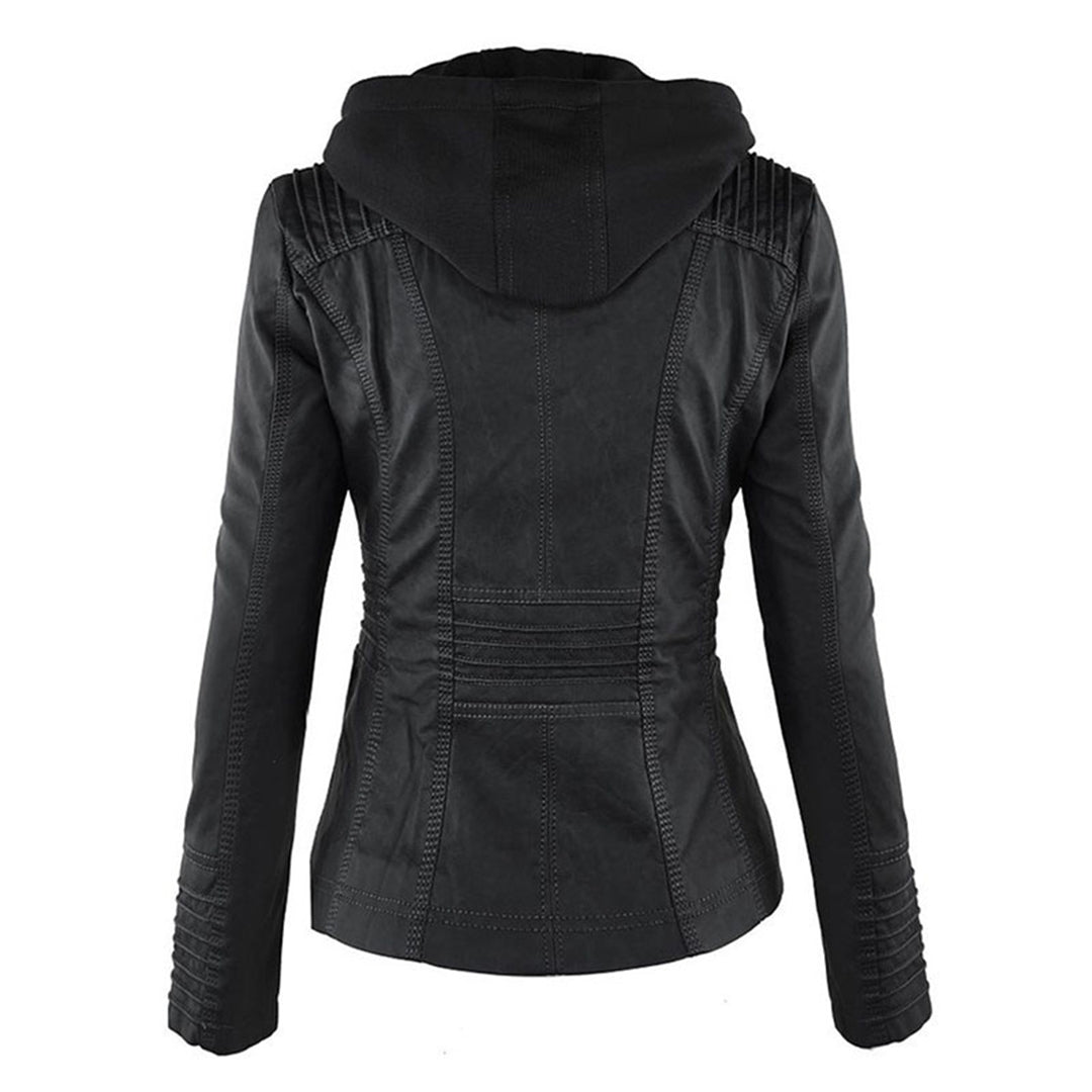 women leather look jacket in black for winter outings 5