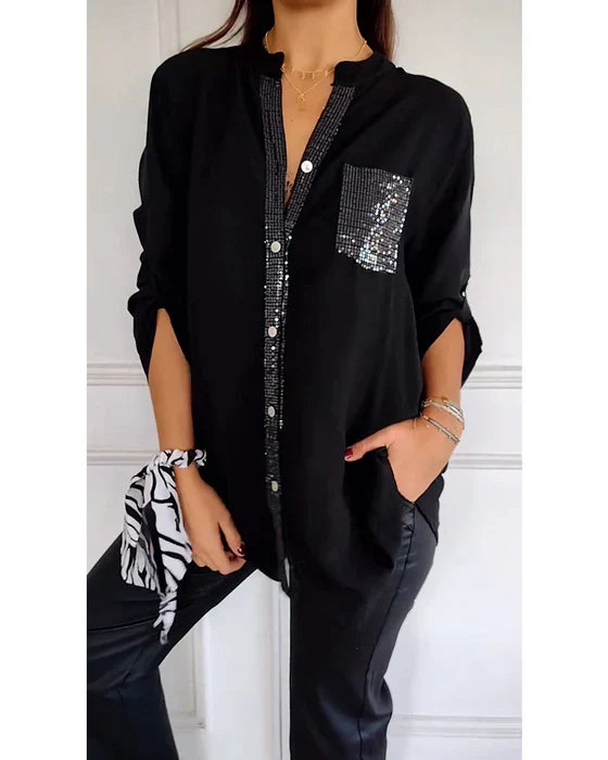 Elske | Stylish Sequined Blouse with Trendy Button Detail for Women