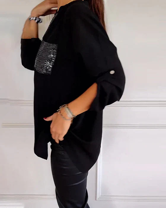 Elske | Stylish Sequined Blouse with Trendy Button Detail for Women