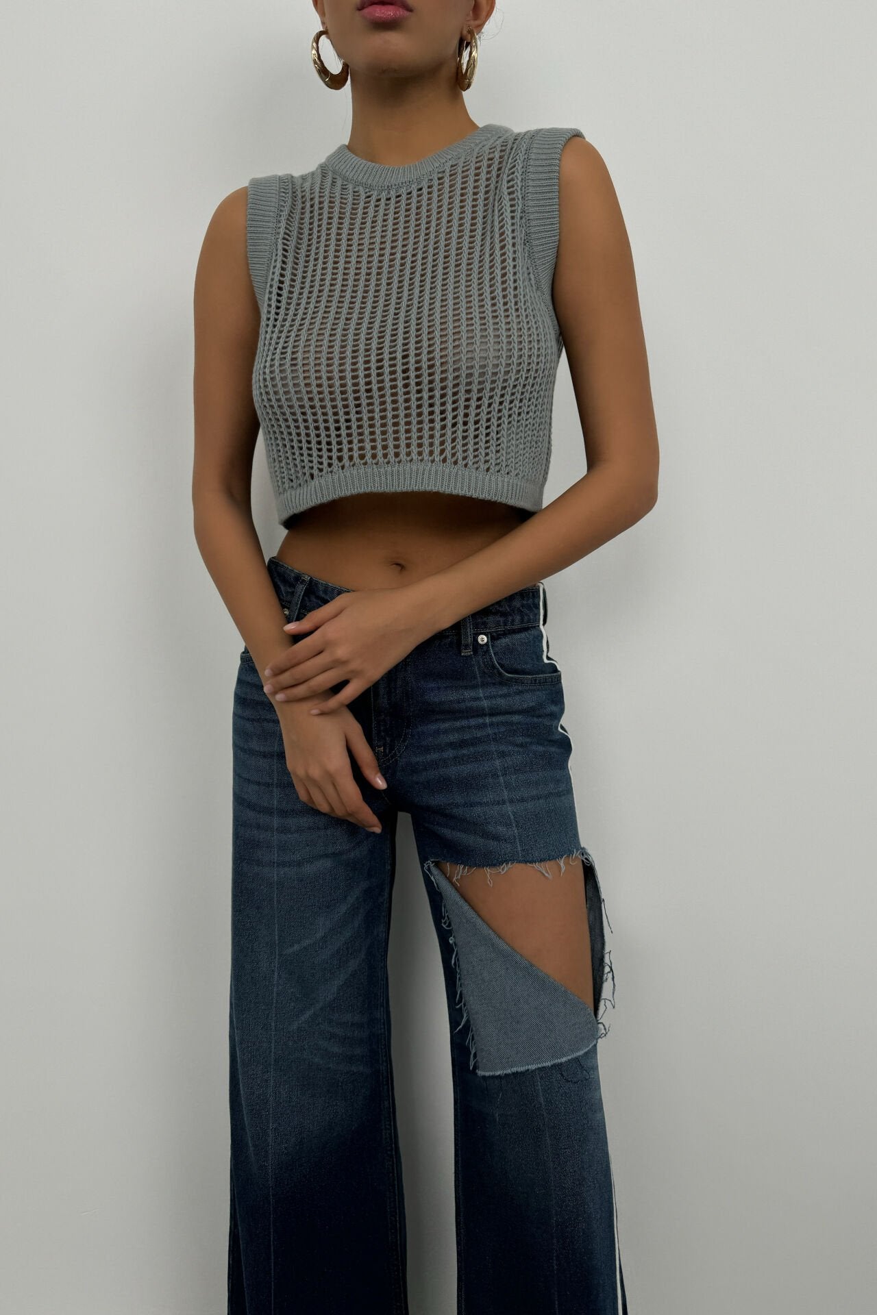 Offenes graues Crop-Top