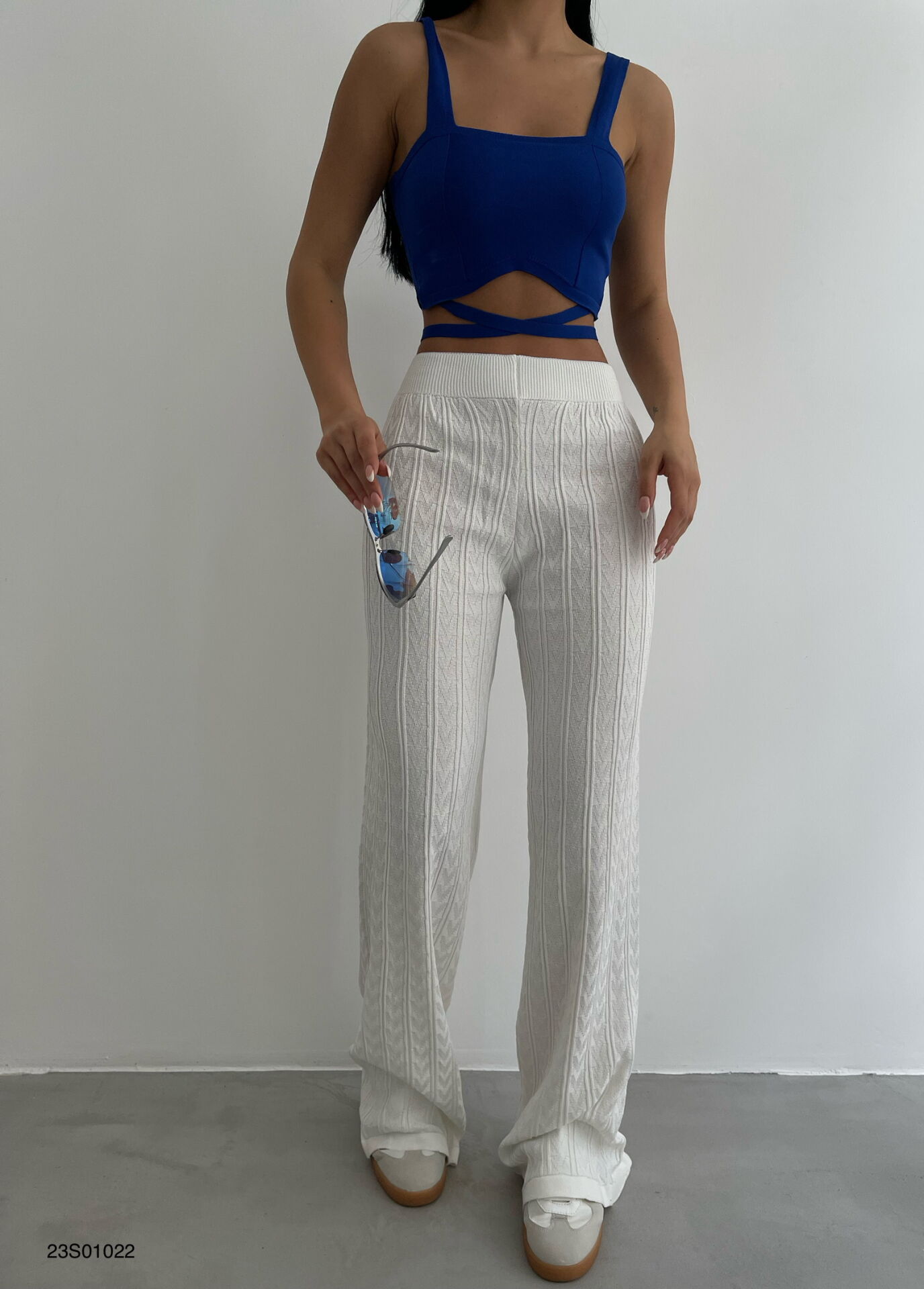 Openwork Knitted White Trousers