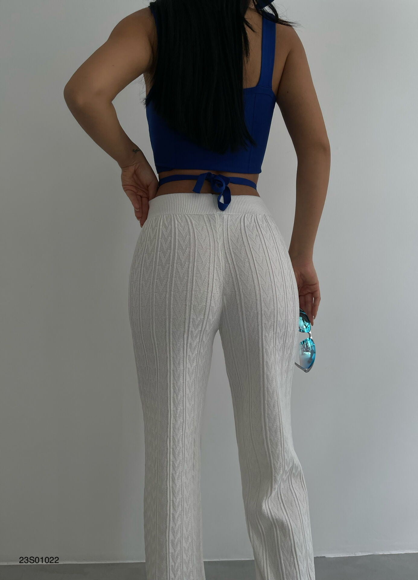 Openwork Knitted White Trousers