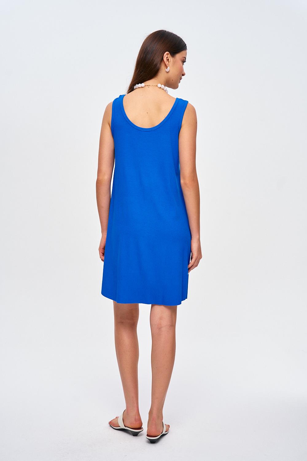 Ärmelloses Saks Blau Midi-Kleid