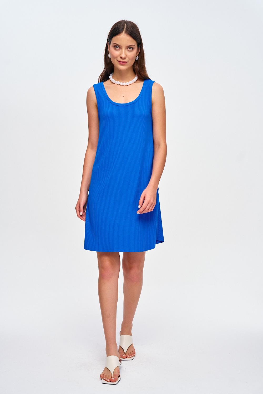 Ärmelloses Saks Blau Midi-Kleid