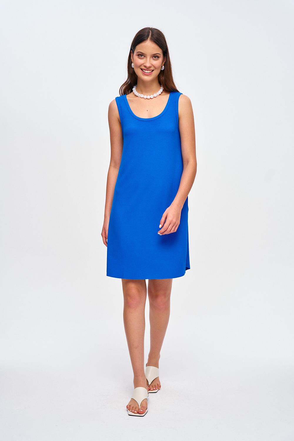 Ärmelloses Saks Blau Midi-Kleid