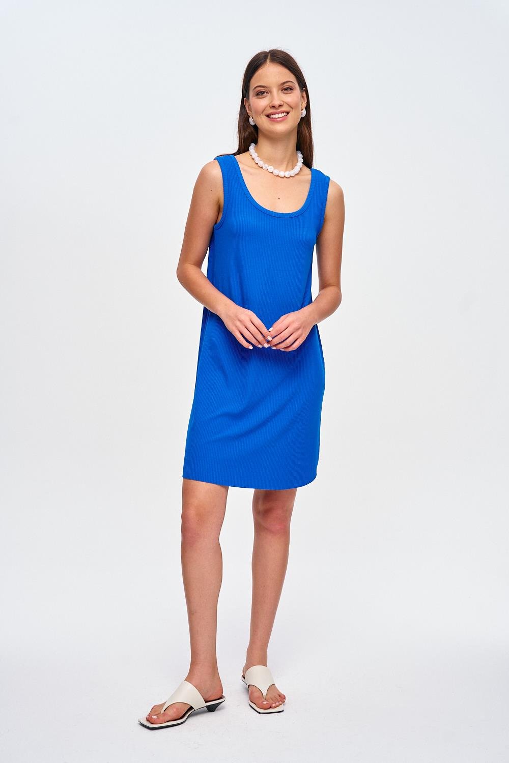 Ärmelloses Saks Blau Midi-Kleid