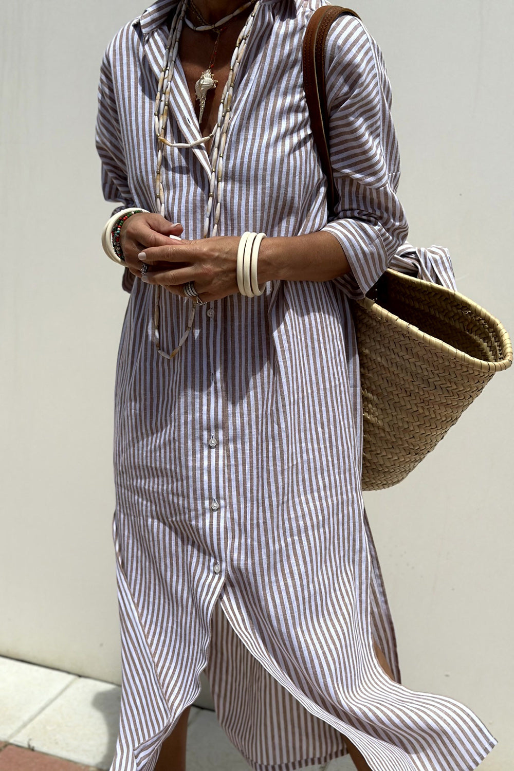 Sophia | Stylish Striped Midi Dress with Button-Front