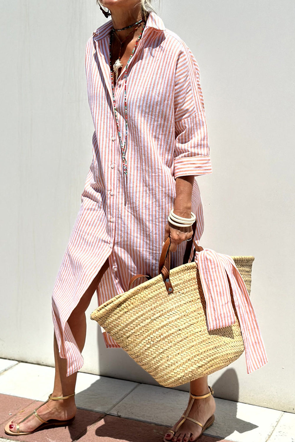 Sophia | Stylish Striped Midi Dress with Button-Front