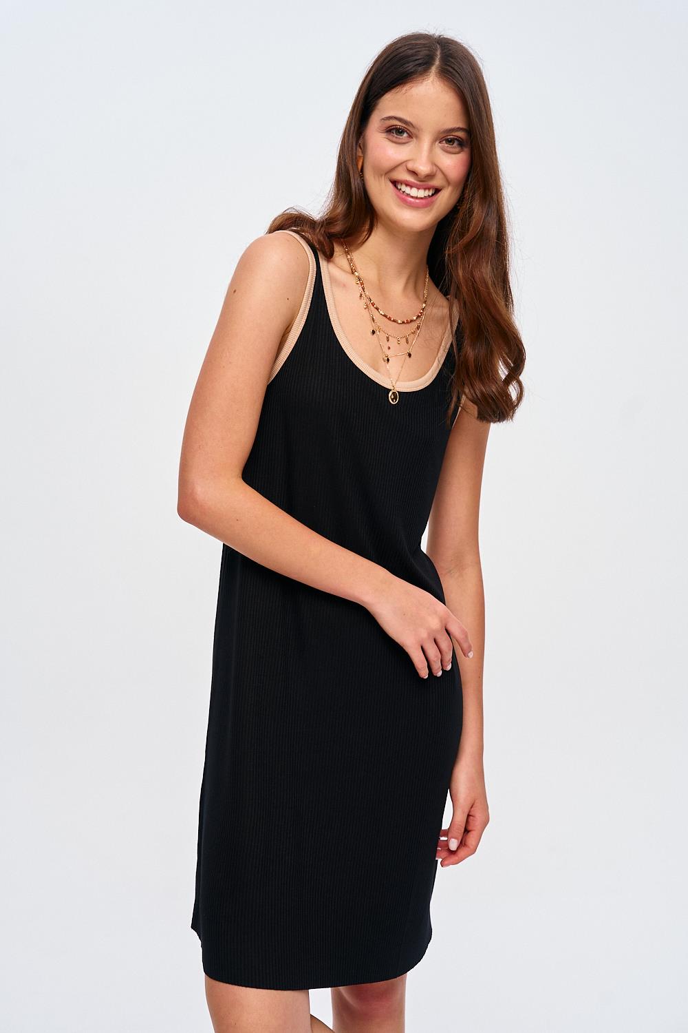 Basic Strappy Black Camisole Mini Dress