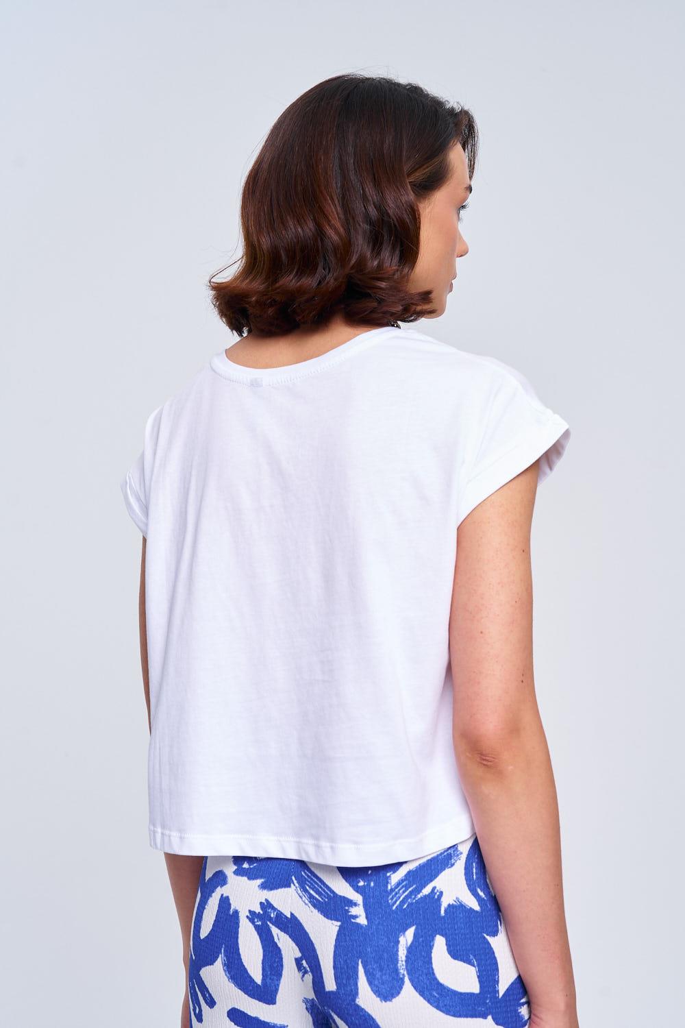 Basic White Cropped T-Shirt with Crew Neck for Women