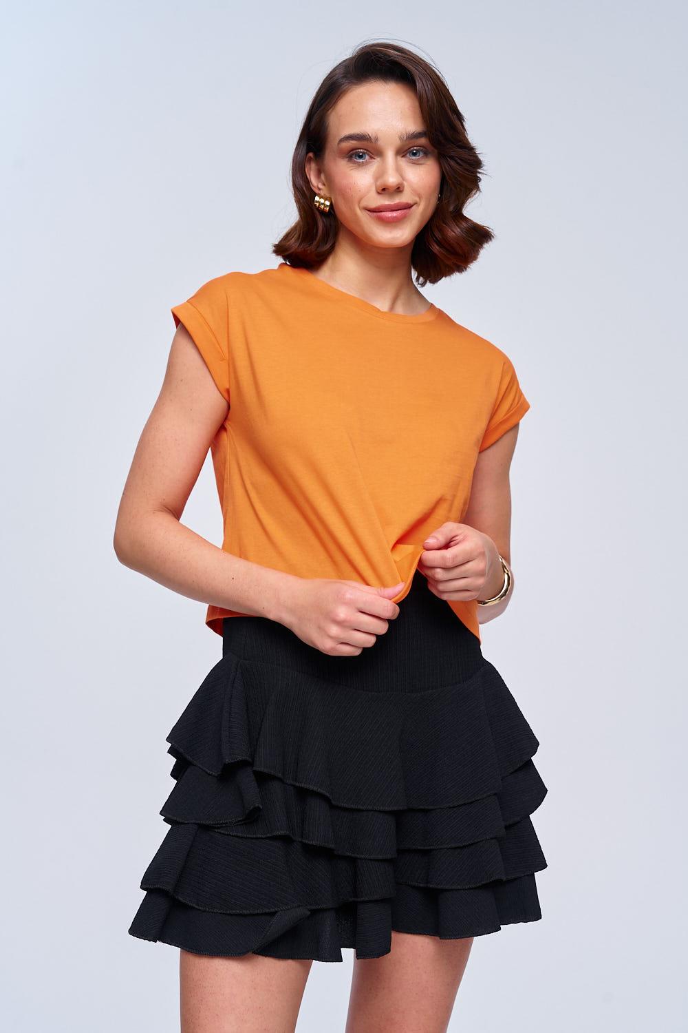 Damen Basic Rundhals Orange Crop T-Shirt