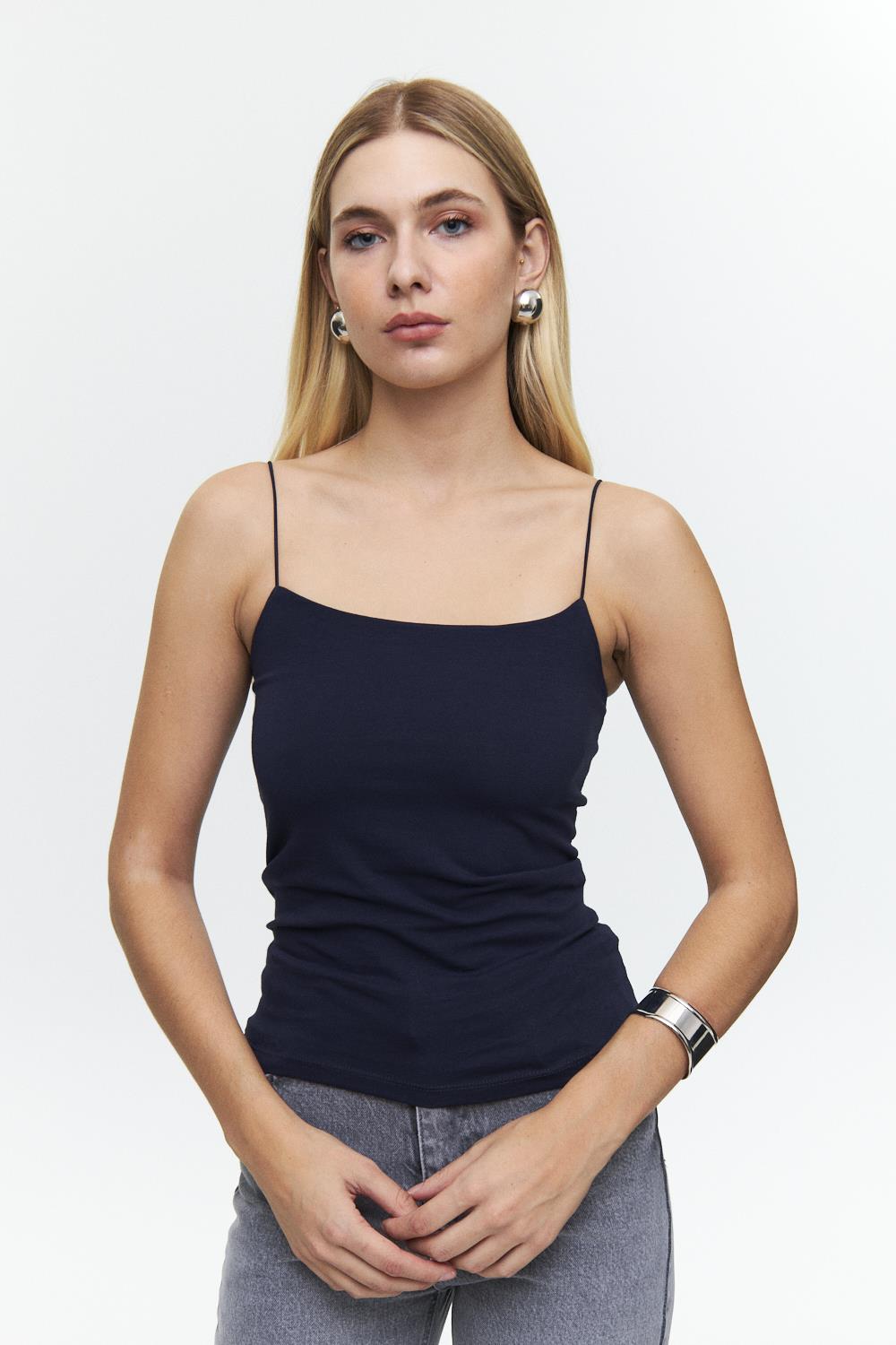 Basic Rope Strap Navy Blue Undershirt For Women