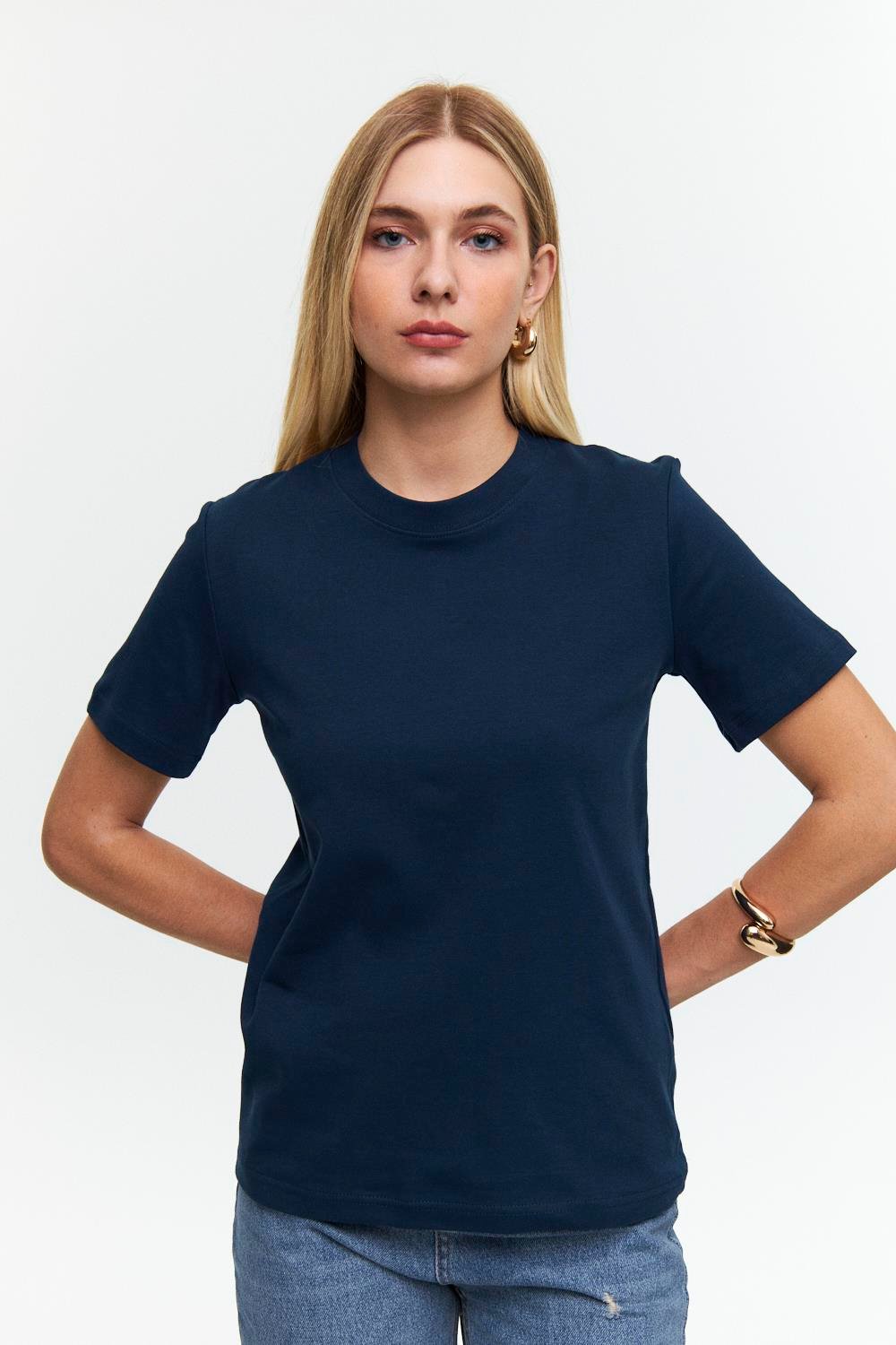 Kurzarm Navy Blau T-Shirt für Frauen