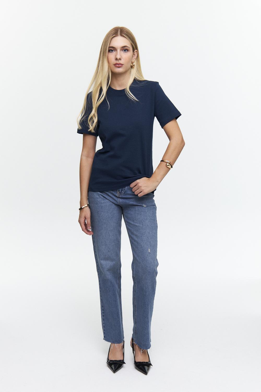 Kurzarm Navy Blau T-Shirt für Frauen