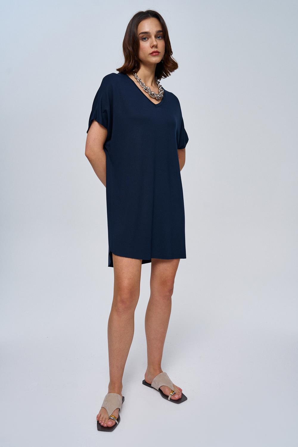 Soft Textured Navy Blue Mini Dress For Women