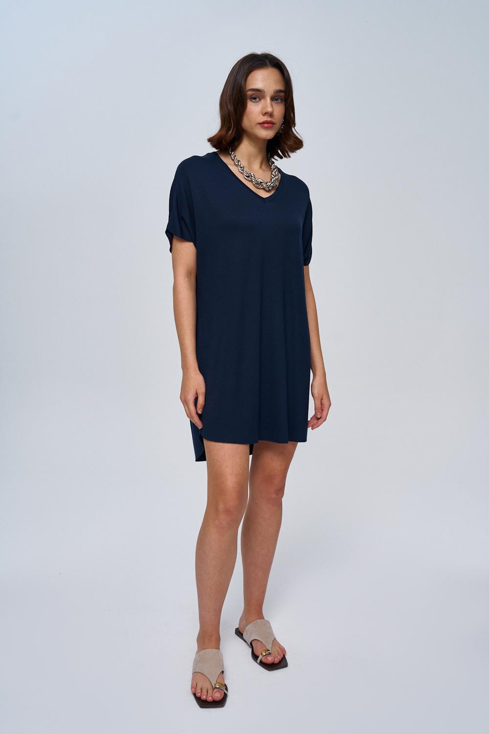 Soft Textured Navy Blue Mini Dress For Women