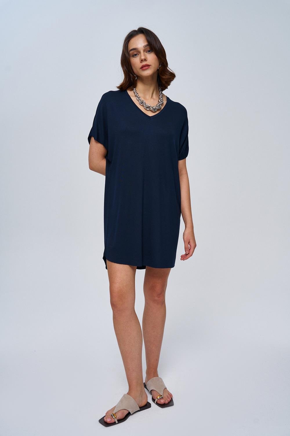 Soft Textured Navy Blue Mini Dress For Women