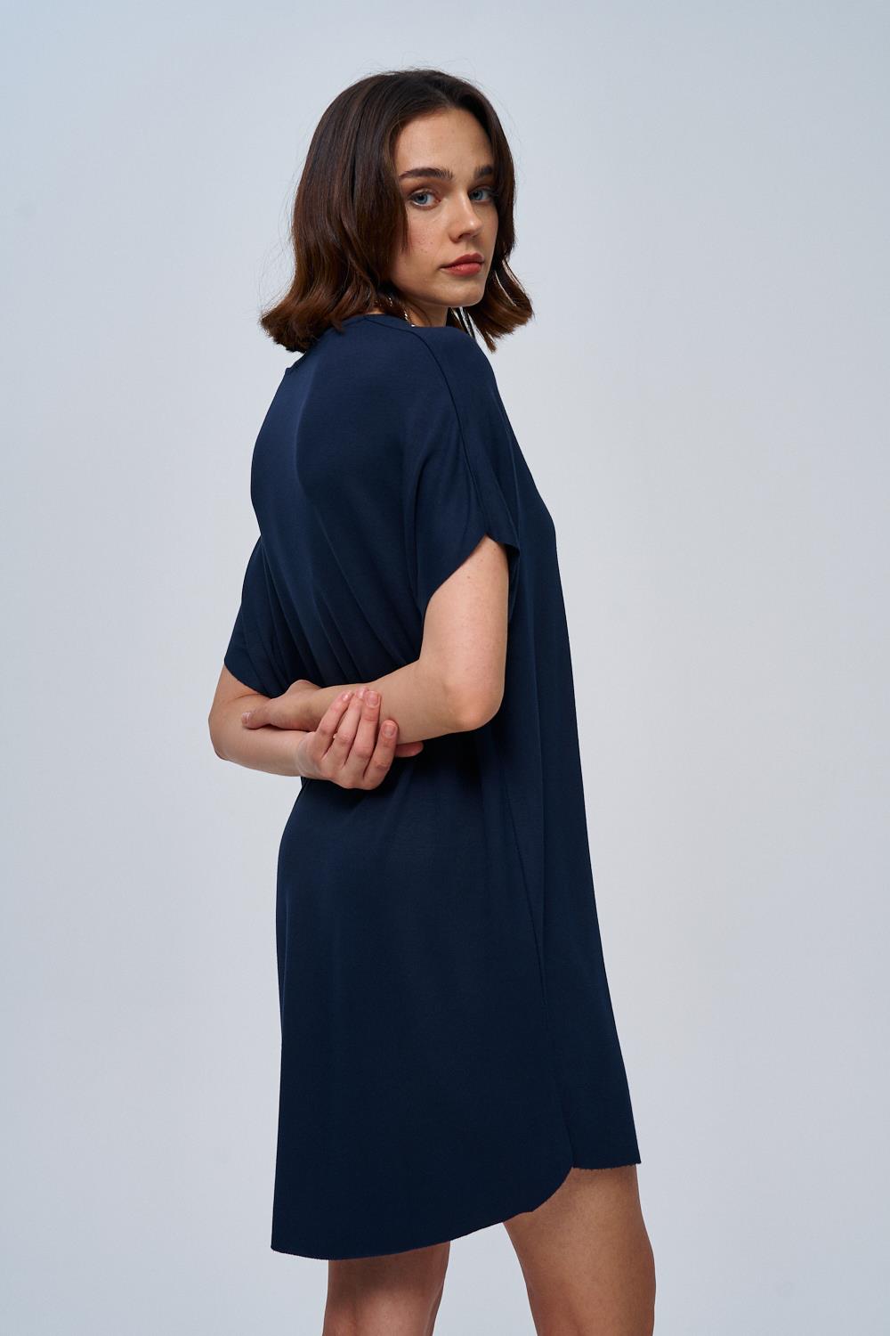 Weiches Texturiertes Marineblaues Mini-Kleid für Frauen