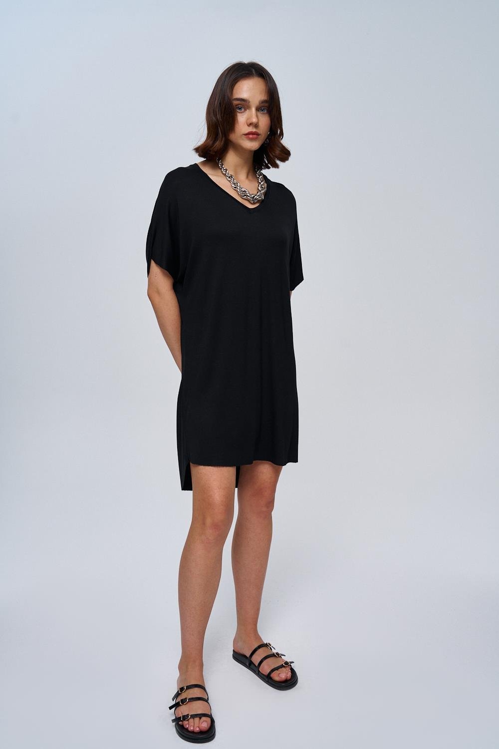 Soft Textured Black Mini Dress for Women