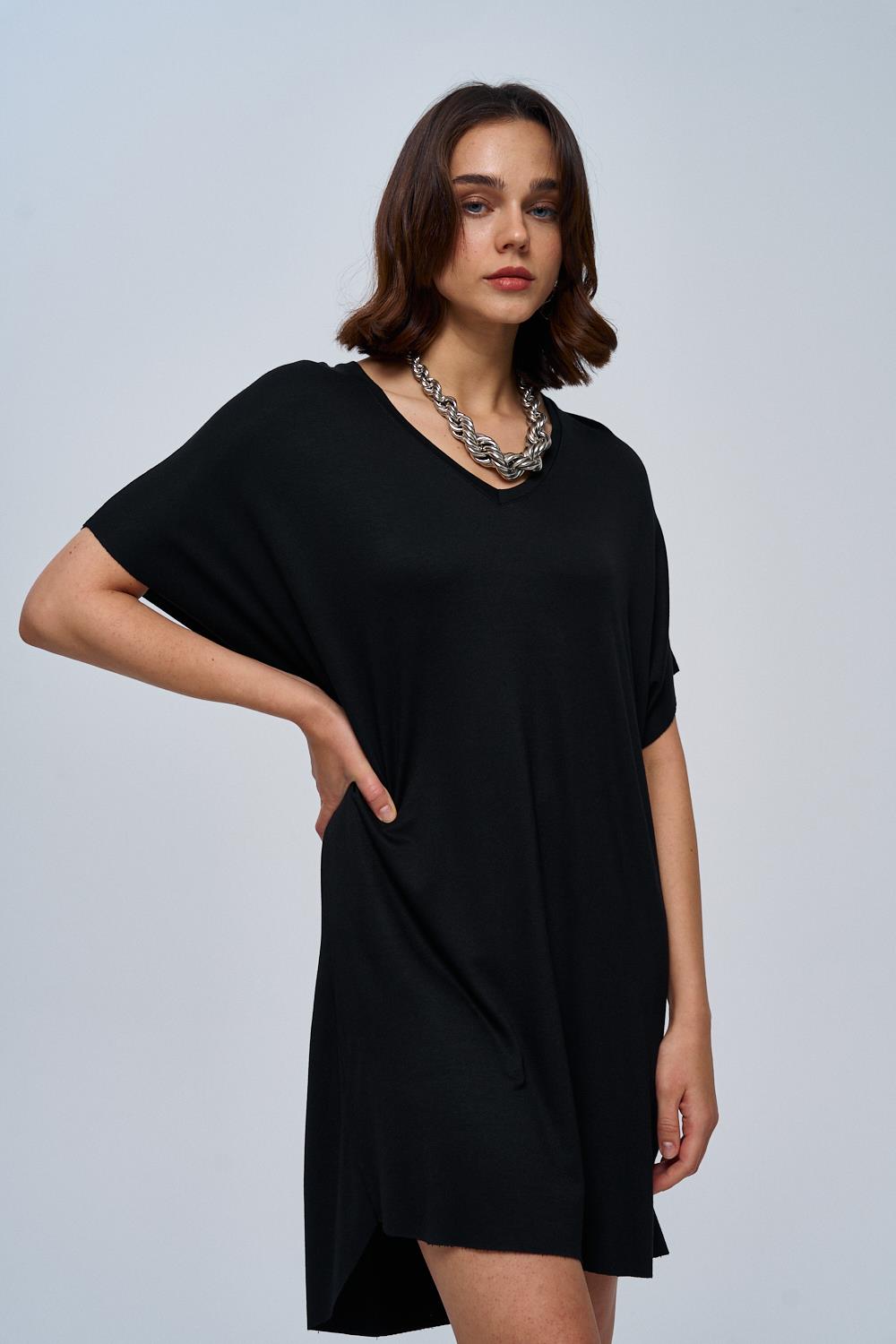 Soft Textured Black Mini Dress for Women