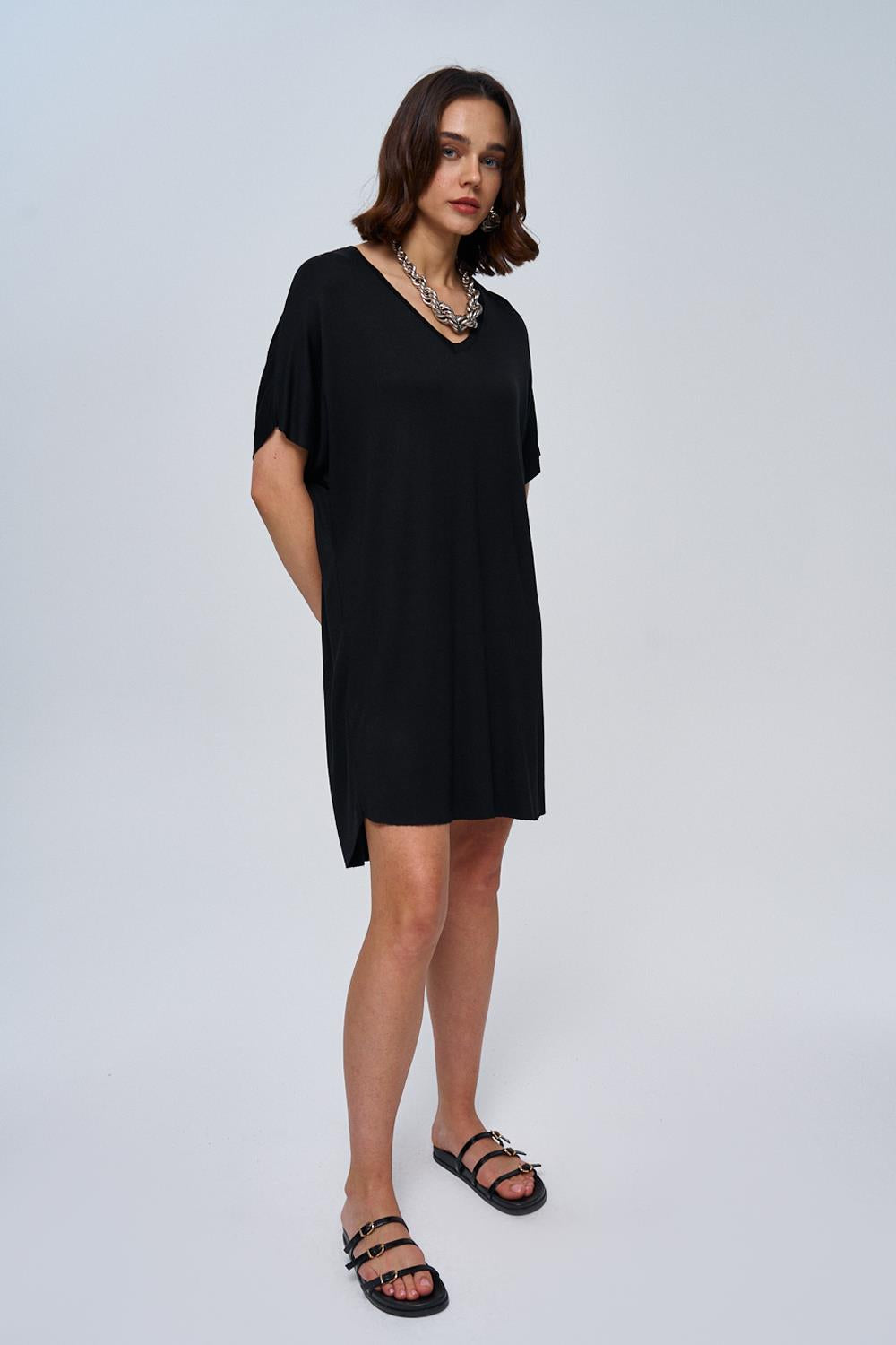 Soft Textured Black Mini Dress for Women