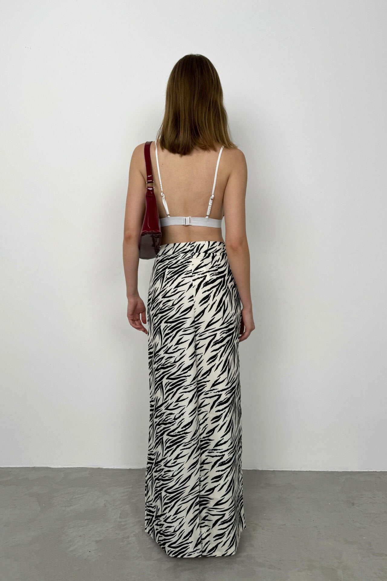 Printed Black Skirt with Slit on the Front