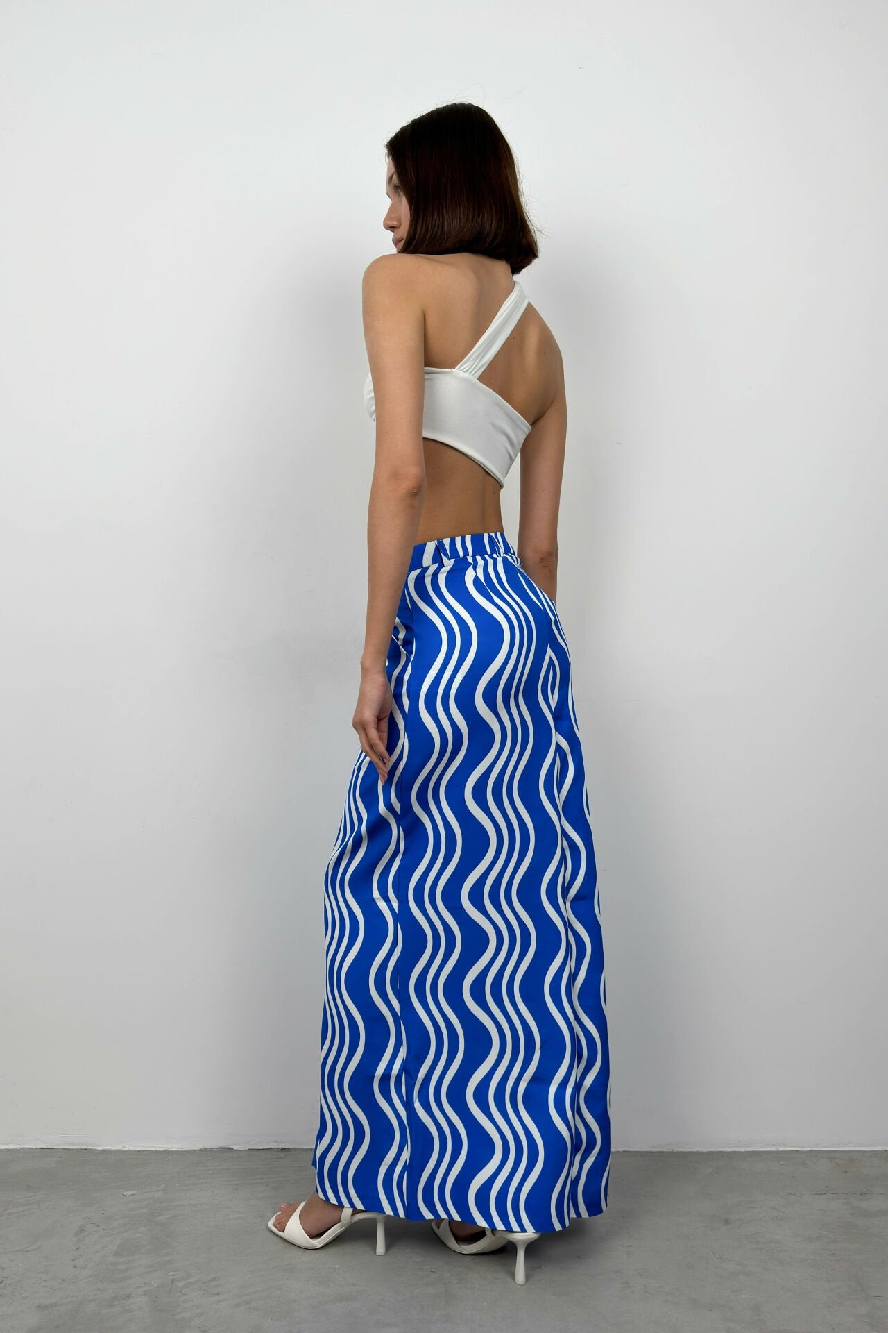 Printed Blue Skirt with Front Slit