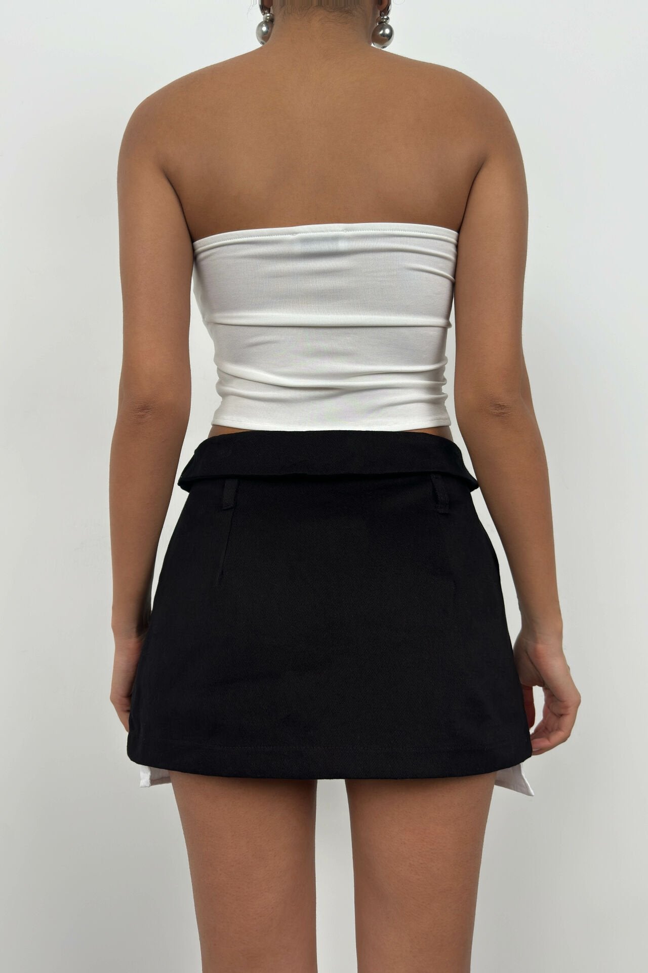 Waist Fold Pleated Black Mini Skirt