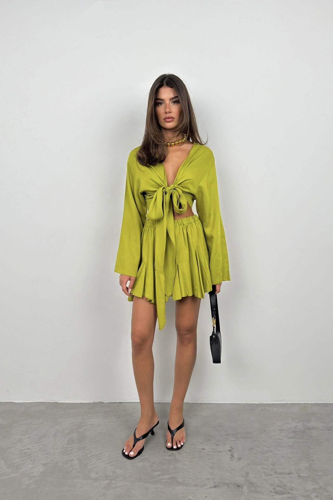 Elastic Waist Draped Lime Skirt