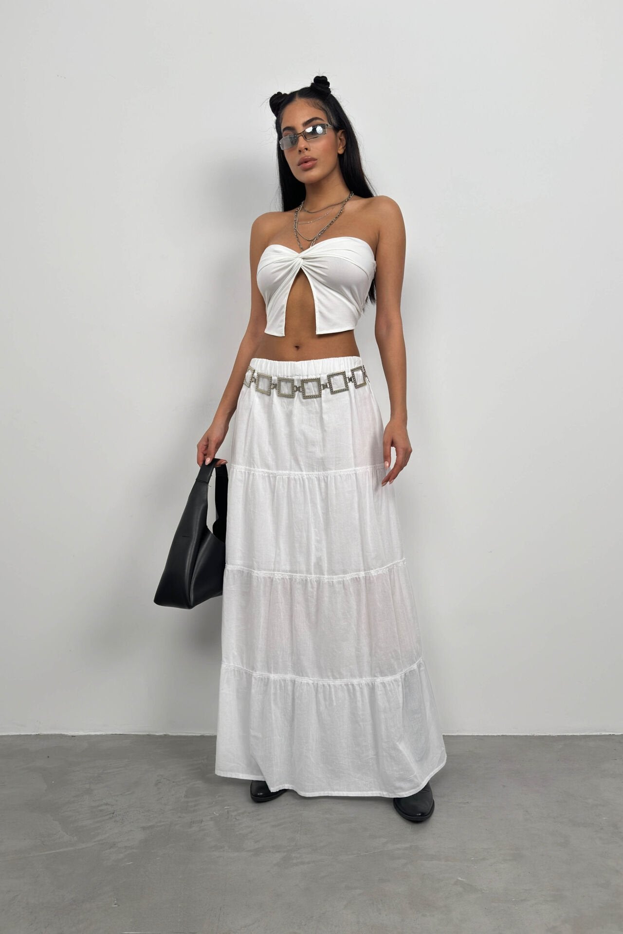 White Maxi Skirt with Elastic Waist