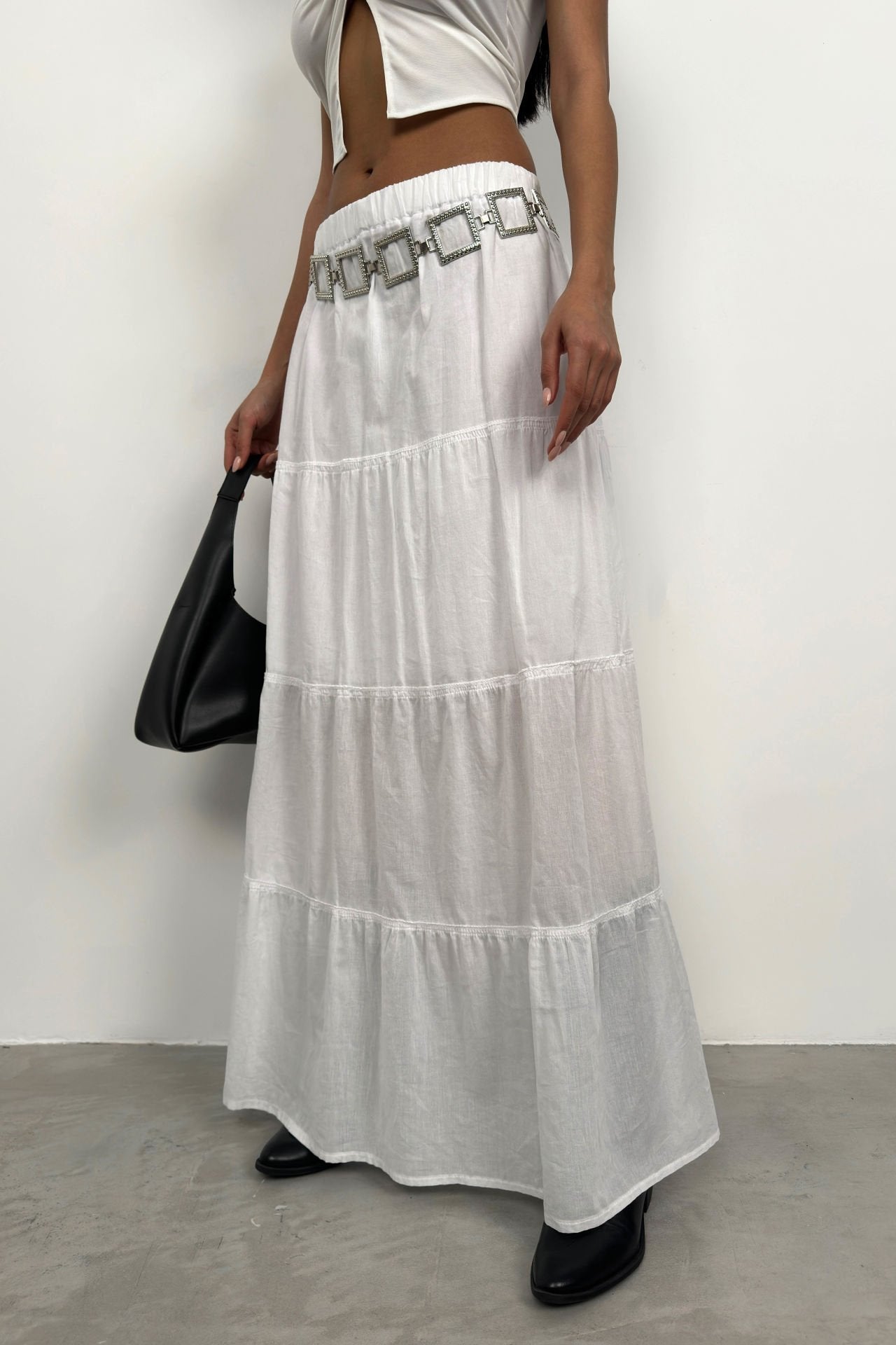 White Maxi Skirt with Elastic Waist