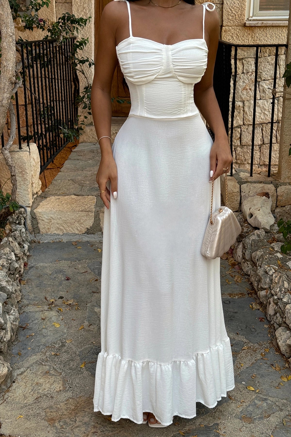 Tie-Up Detailed White Maxi Dress