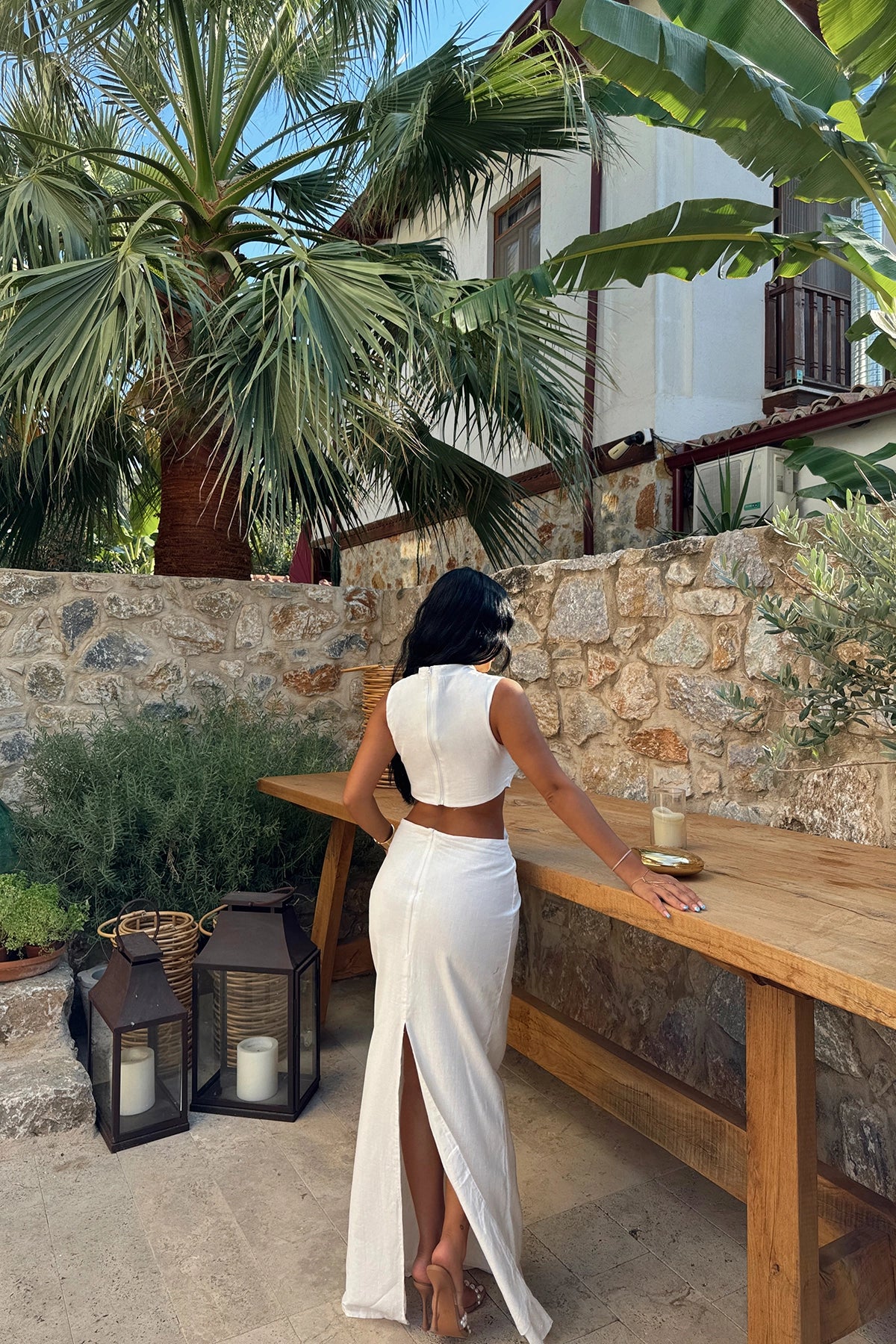 Ring Detailed White Maxi Dress with Slit Detail