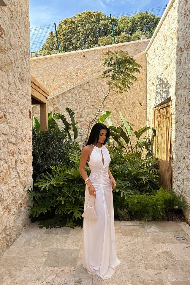 Albertina Low-Cut White Maxi Dress