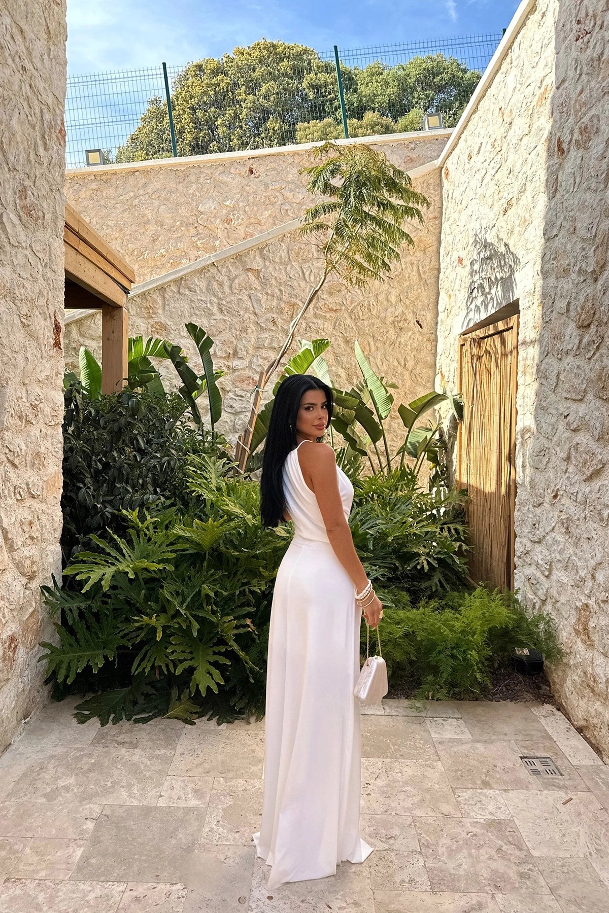 Albertina Low-Cut White Maxi Dress