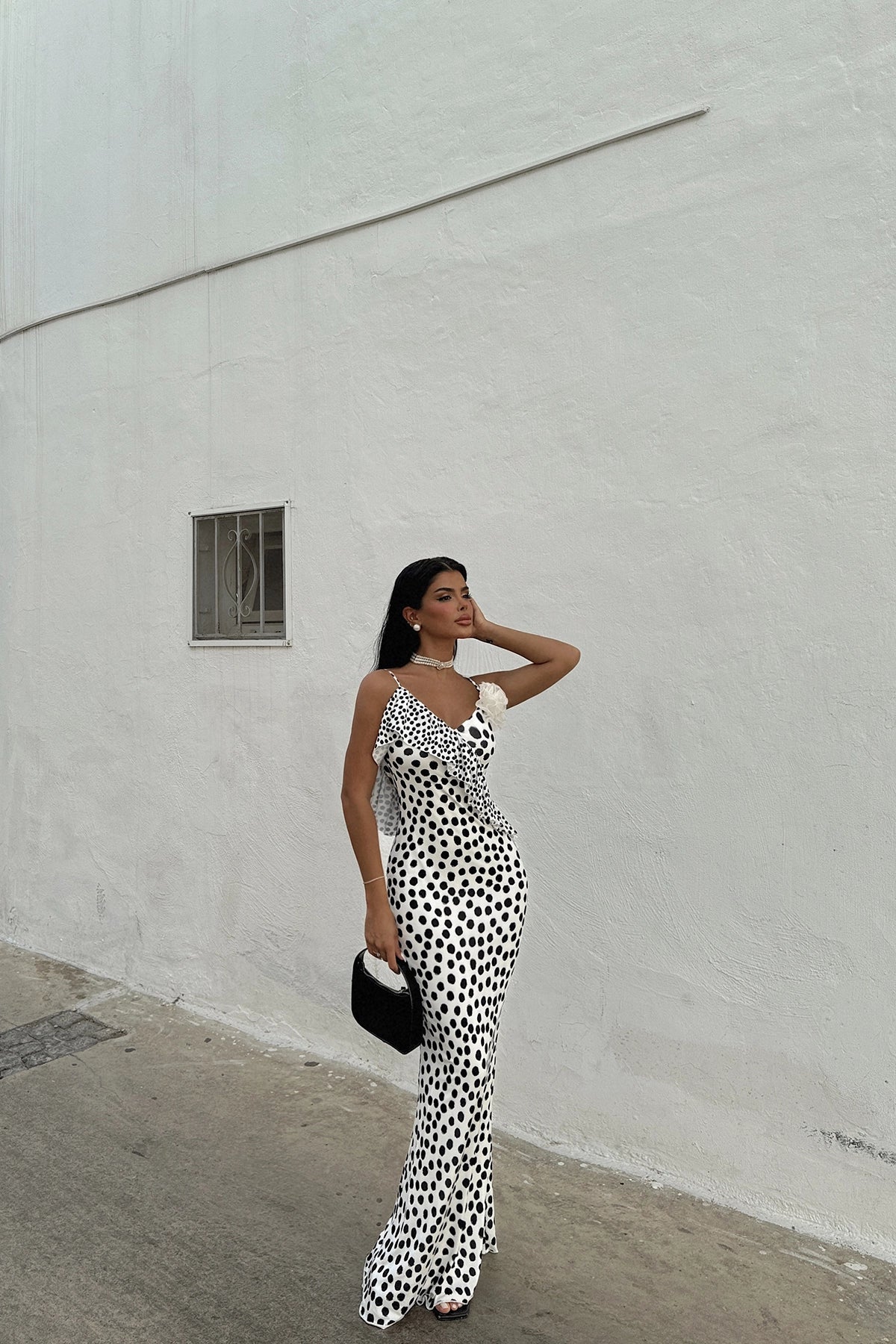 Polka Dot White Maxi Dress