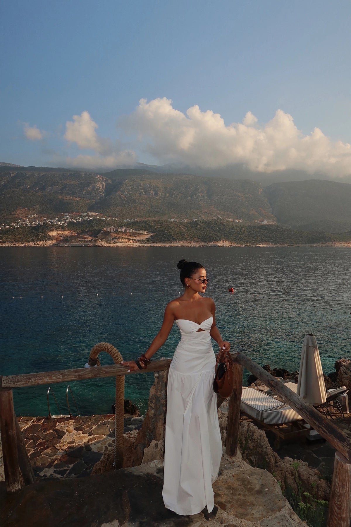 Off-Shoulder Window Detailed White Maxi Dress