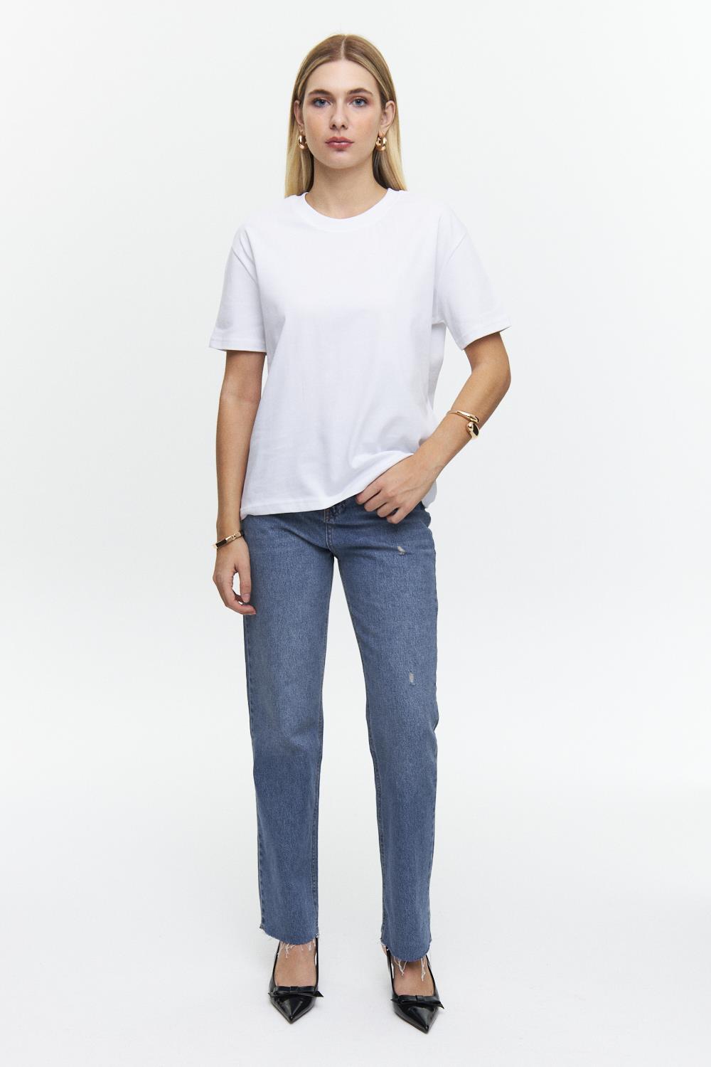 Crew Neck Basic White T-Shirt for Women