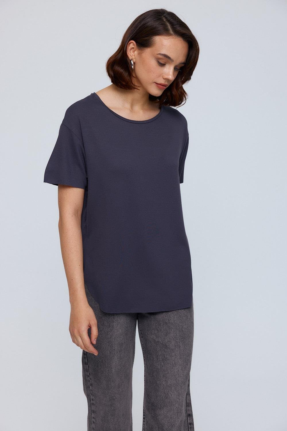 Crew Neck Anthracite Modal Women's T-Shirt