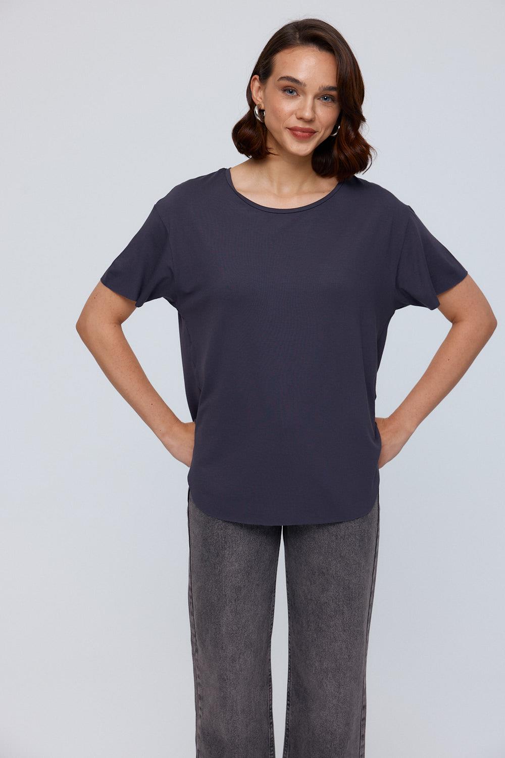 Crew Neck Anthracite Modal Women's T-Shirt