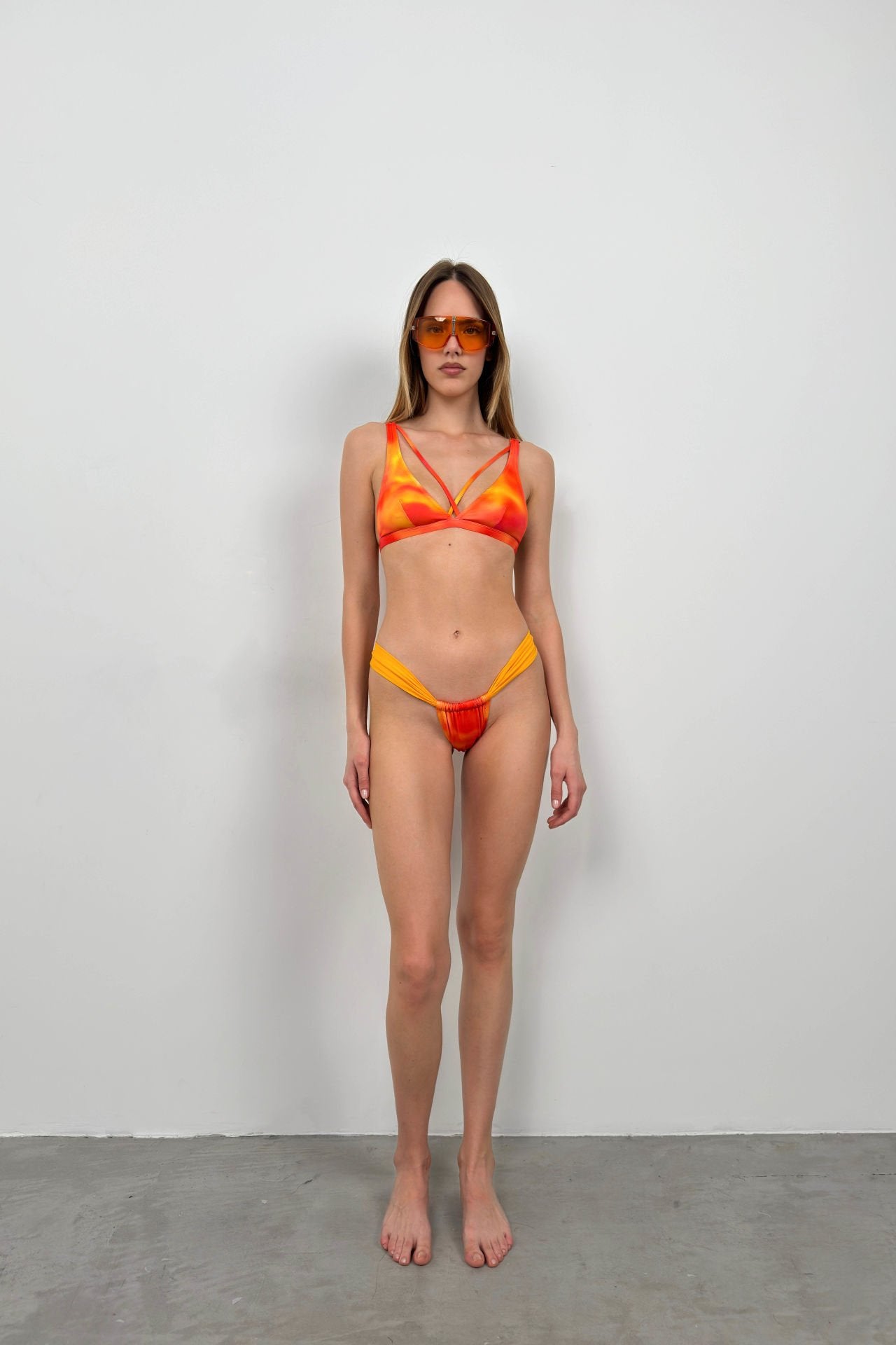 Piping Detail Gathered Orange Bikini Set