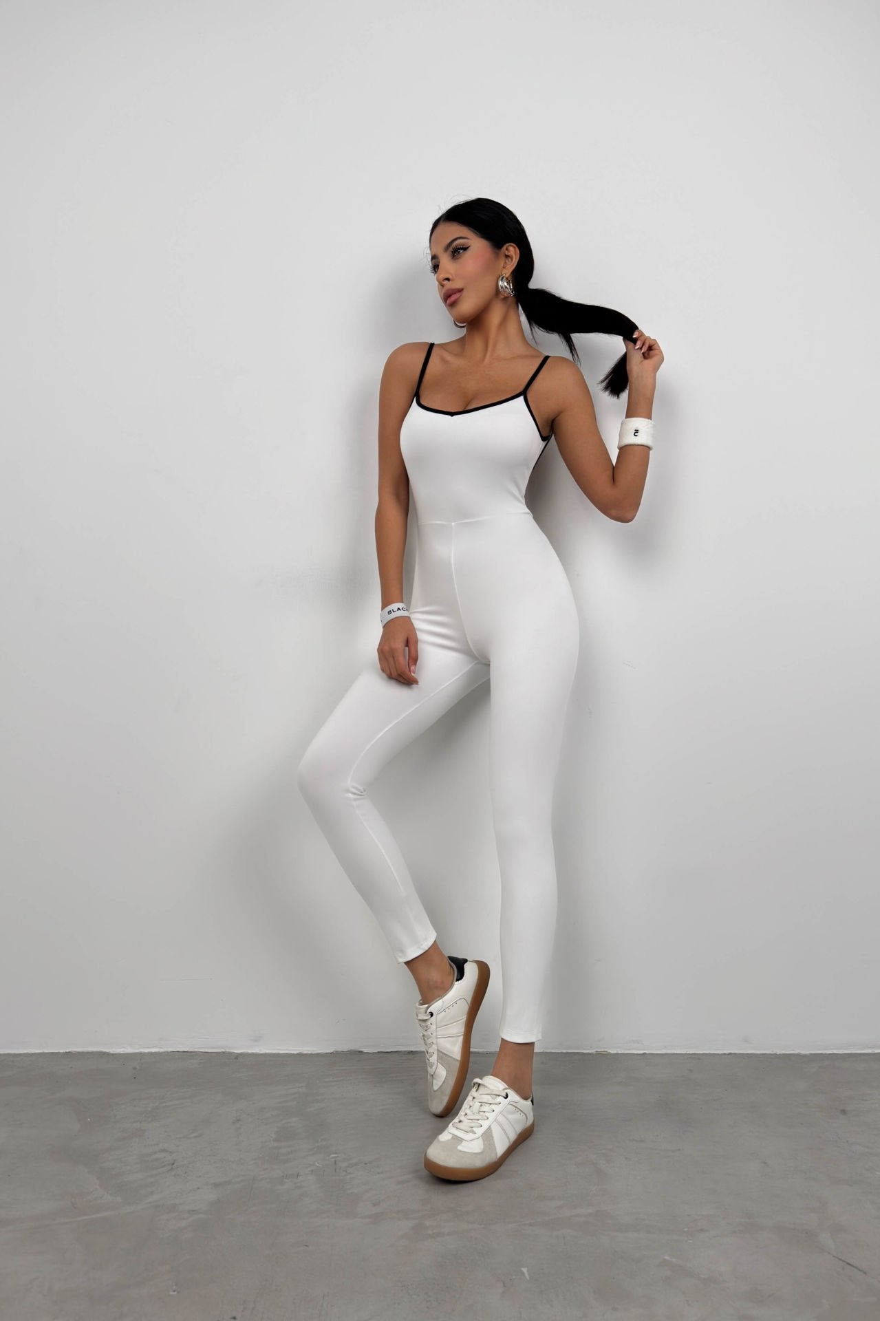 Piping Detail White Sports Jumpsuit